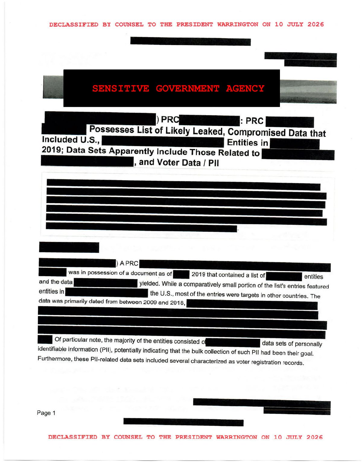 Scan of PRC Possesses List of Likely Leaked/Compromised Data Including 200M+ Voter Records, page 1