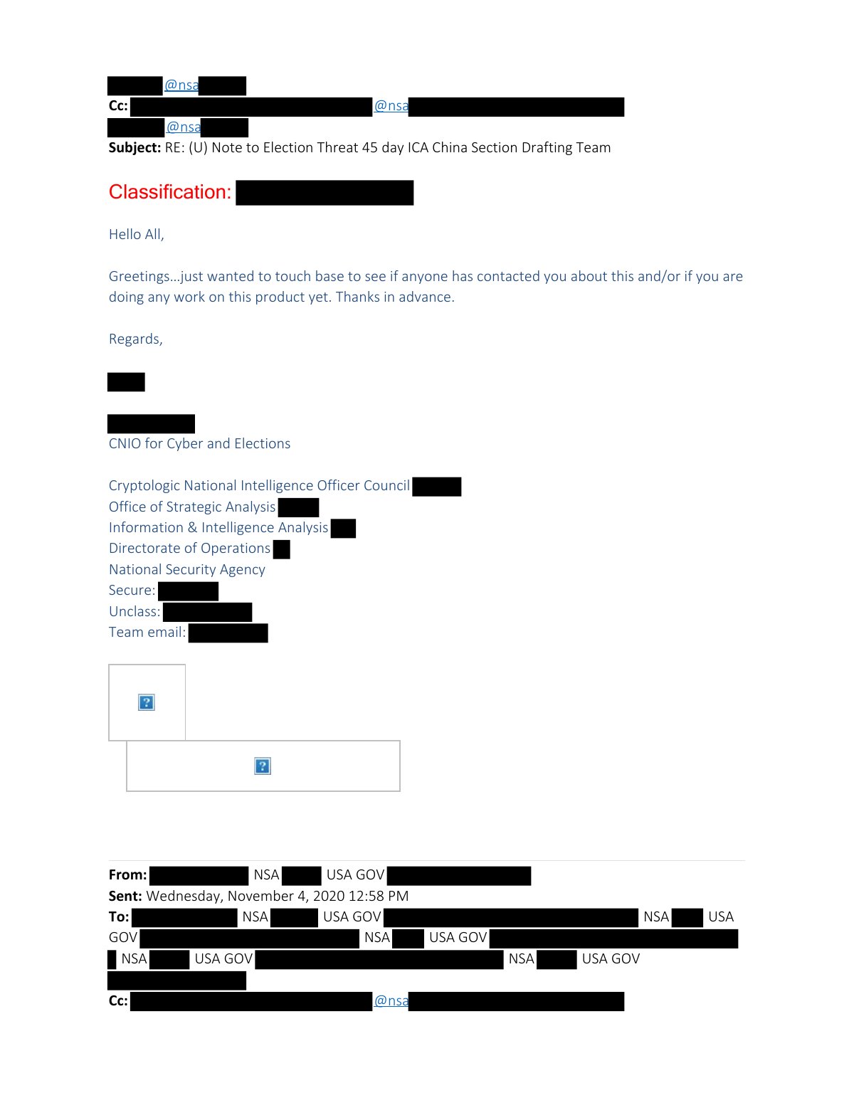 Scan of Email — NSA "Deliberately Massaged" Pending Election PDB (20 November 2020), page 6
