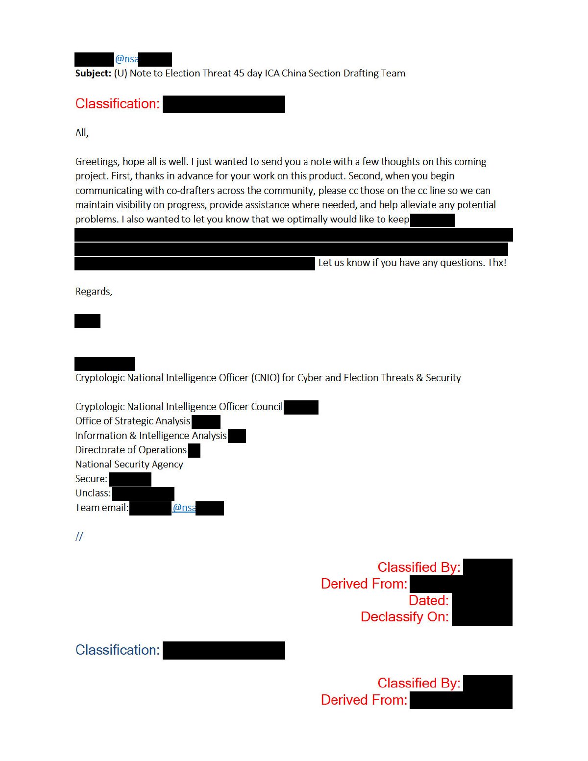 Scan of Email — NSA "Deliberately Massaged" Pending Election PDB (20 November 2020), page 7
