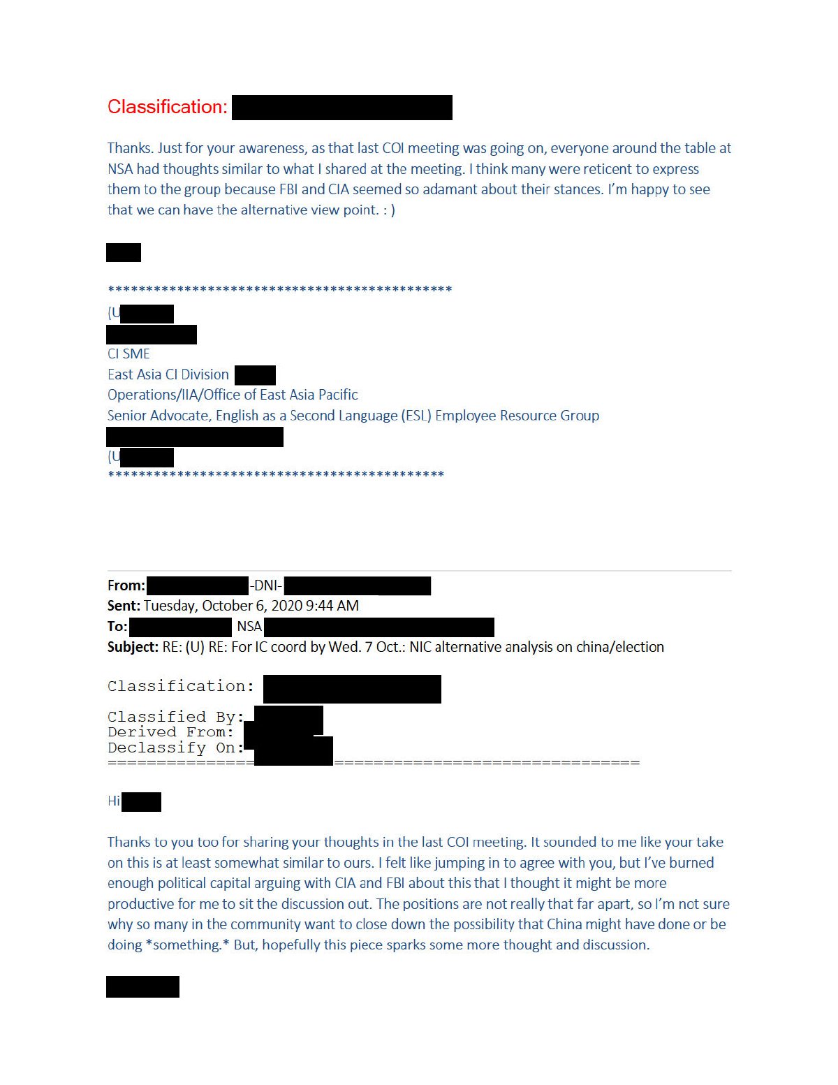 Scan of Email — For IC Coord by 7 Oct: NIC Alternative Analysis on China/Election (7 October 2020), page 3