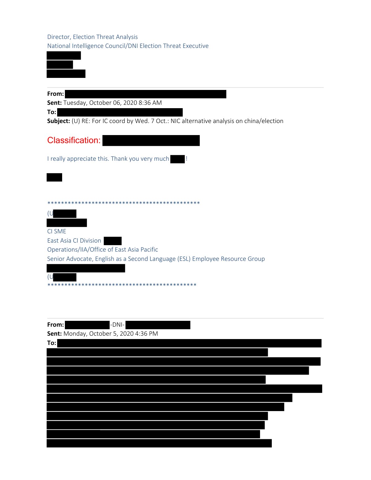 Scan of Email — For IC Coord by 7 Oct: NIC Alternative Analysis on China/Election (7 October 2020), page 4