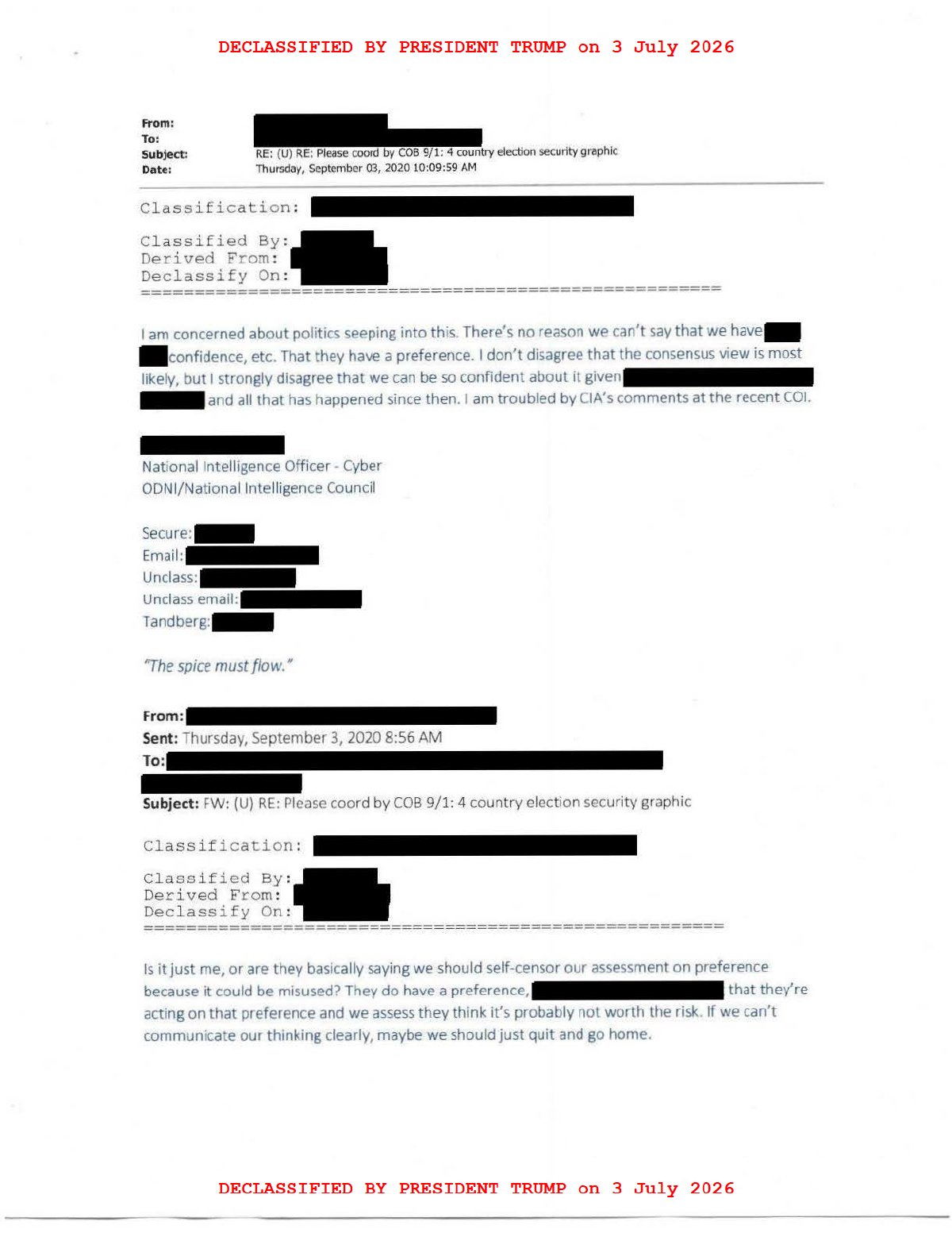 Scan of Email — RE: Please Coord by COB 9/1: 4-Country Election Security Graphic (3 September 2020), page 1