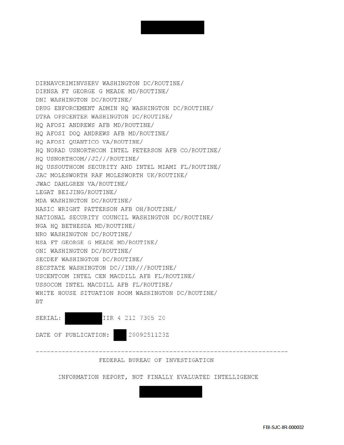 Scan of FBI Albany IIR — Chinese Fraudulent Drivers Licenses for Mail-in Votes (provided to Chairman Grassley), page 2