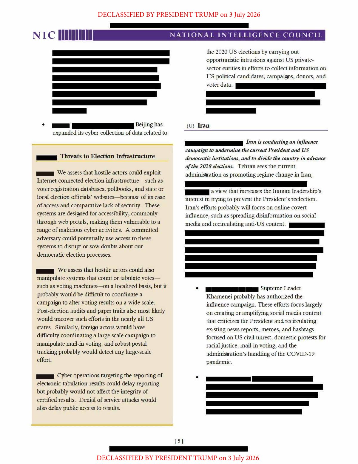 Scan of NICA — Foreign Threats to 2020 US Federal Elections (19 August 2020), page 5