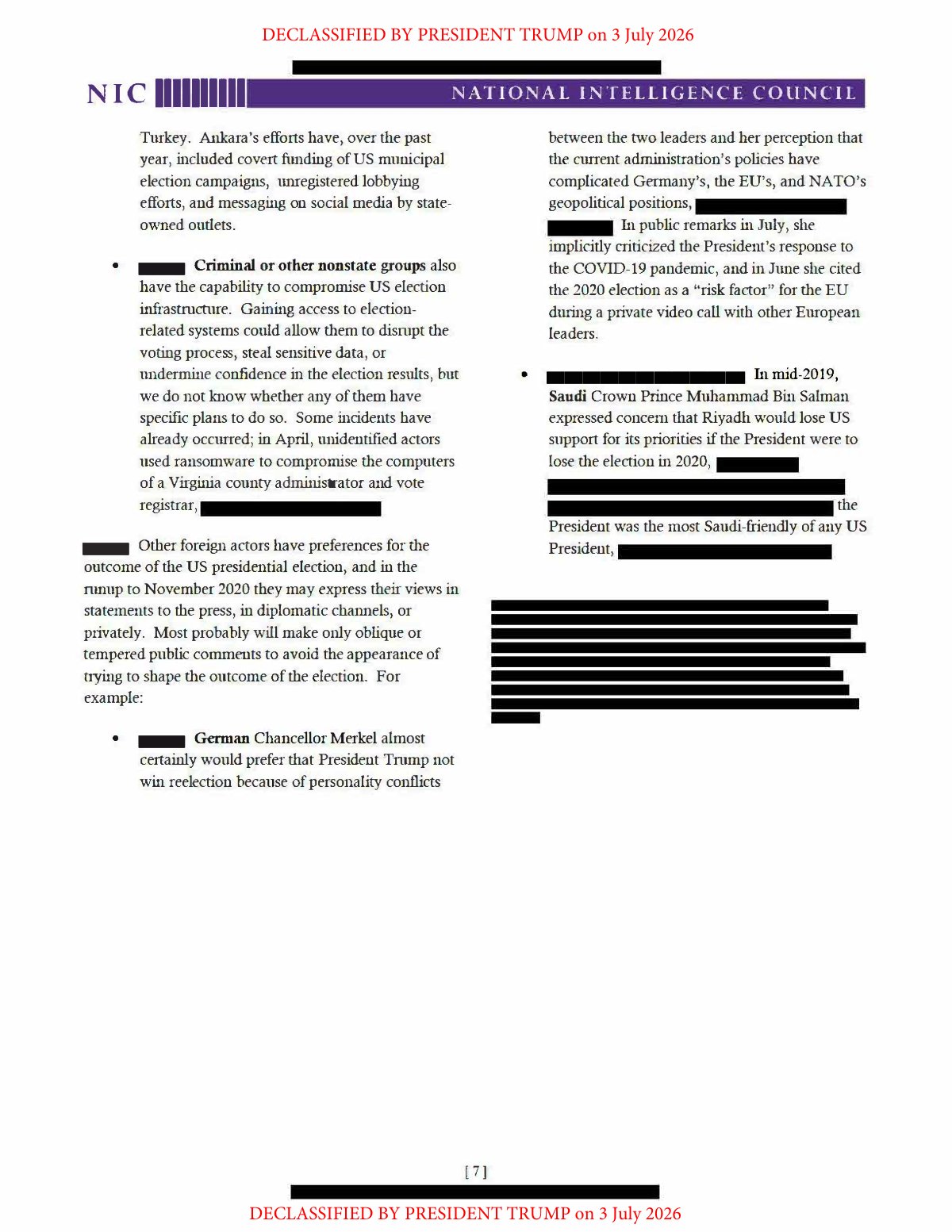 Scan of NICA — Foreign Threats to 2020 US Federal Elections (19 August 2020), page 7