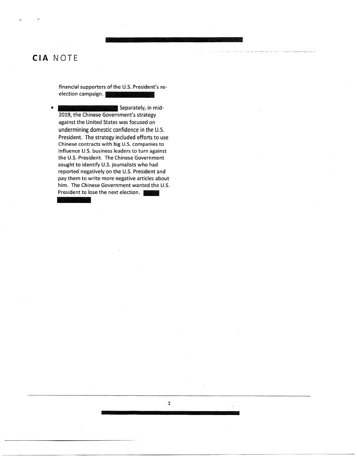 Scan of CIA Note — Sensitive PRC Reporting from 2018-2020, page 3
