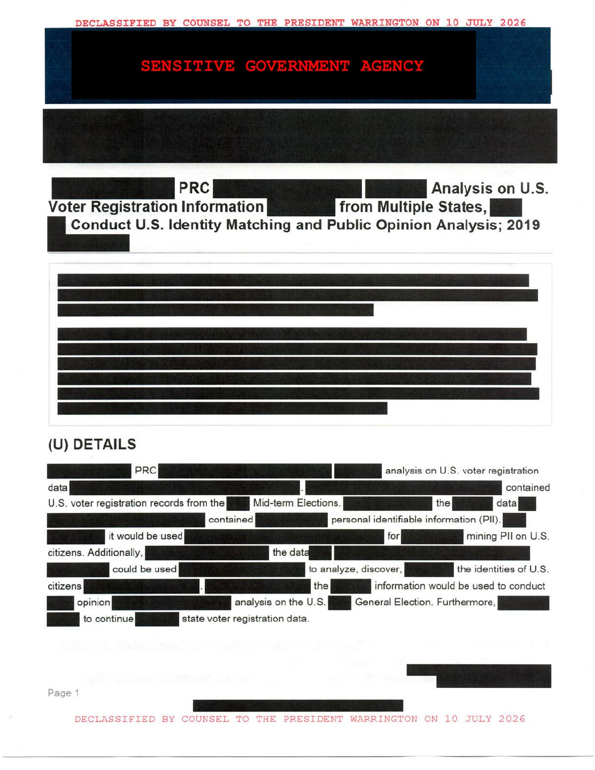 Scan of PRC Analysis on U.S. Voter Registration Information from Multiple States, page 1