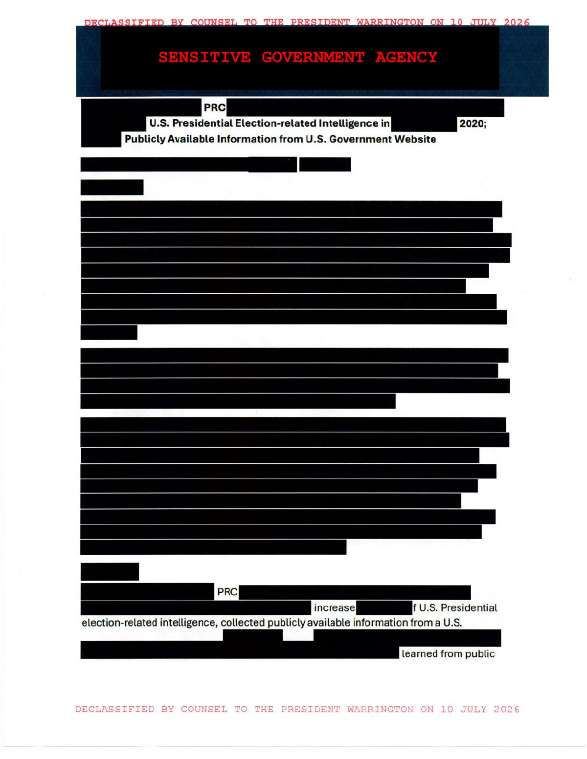Scan of PRC U.S. Presidential Election-Related Intelligence in 2020 (from Public Government Website), page 1