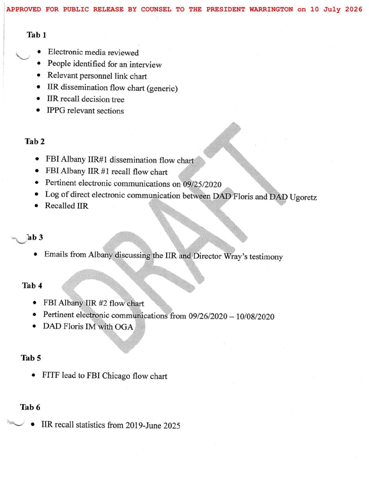 Scan of FBI Albany Briefing Handout / Tasking Package (Strategic Review of the Recalled IIR), page 1