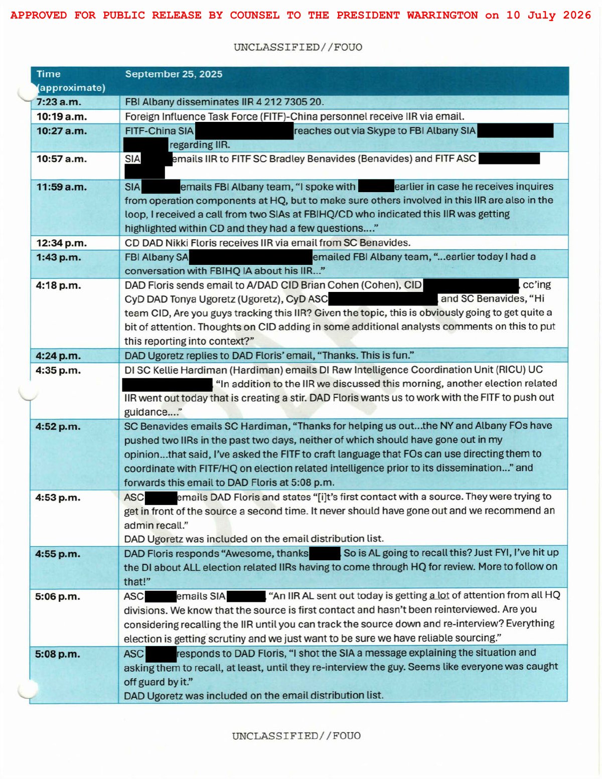Scan of FBI Albany Briefing Handout / Tasking Package (Strategic Review of the Recalled IIR), page 11