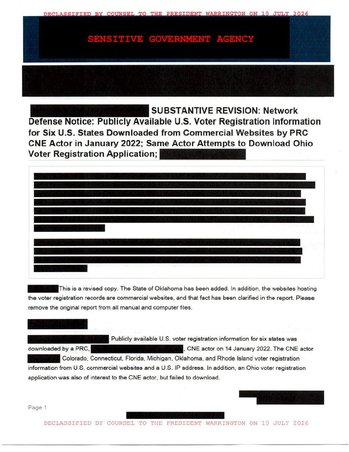 Scan of US Voter Registration for 6 States - clean - declass marked Redacted, page 1
