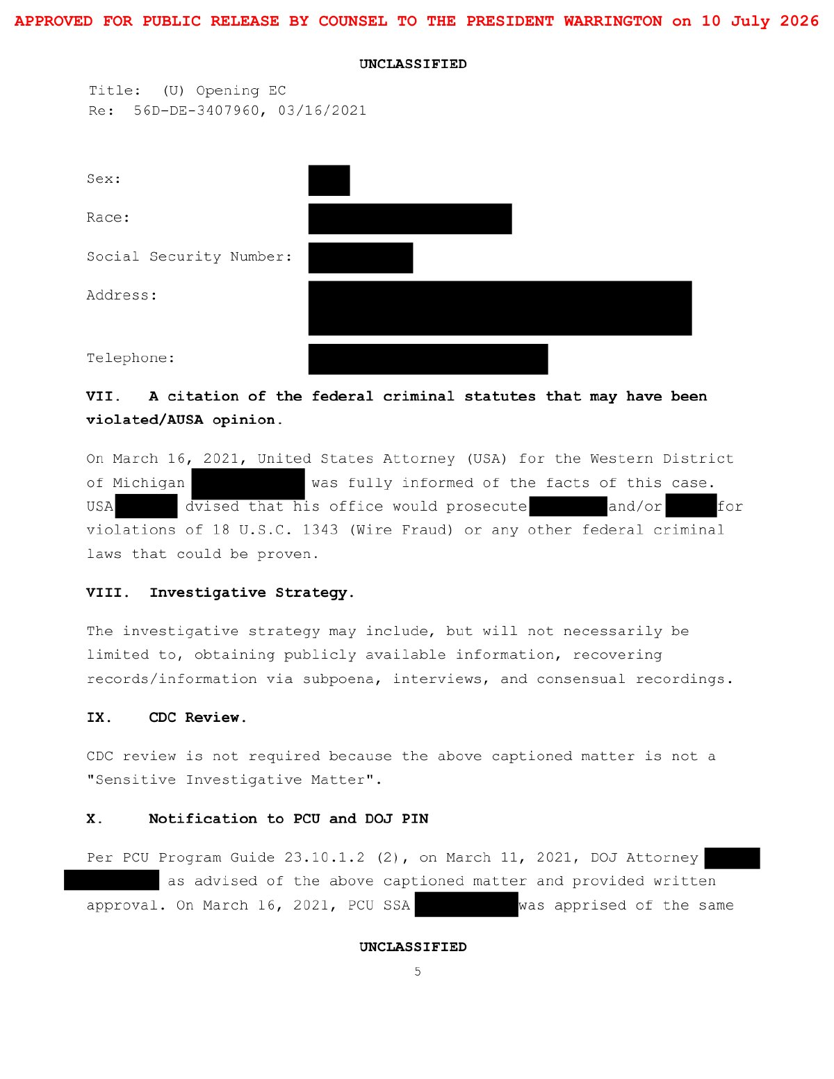Scan of Opening Electronic Communication (Full Investigation), page 5