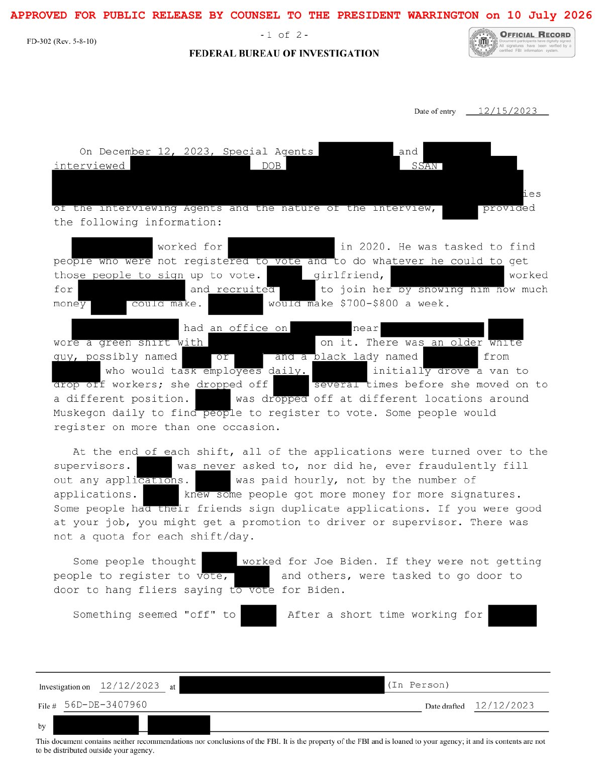 Scan of Canvasser Interview — 196 (Hourly; Fliers for Biden), page 1