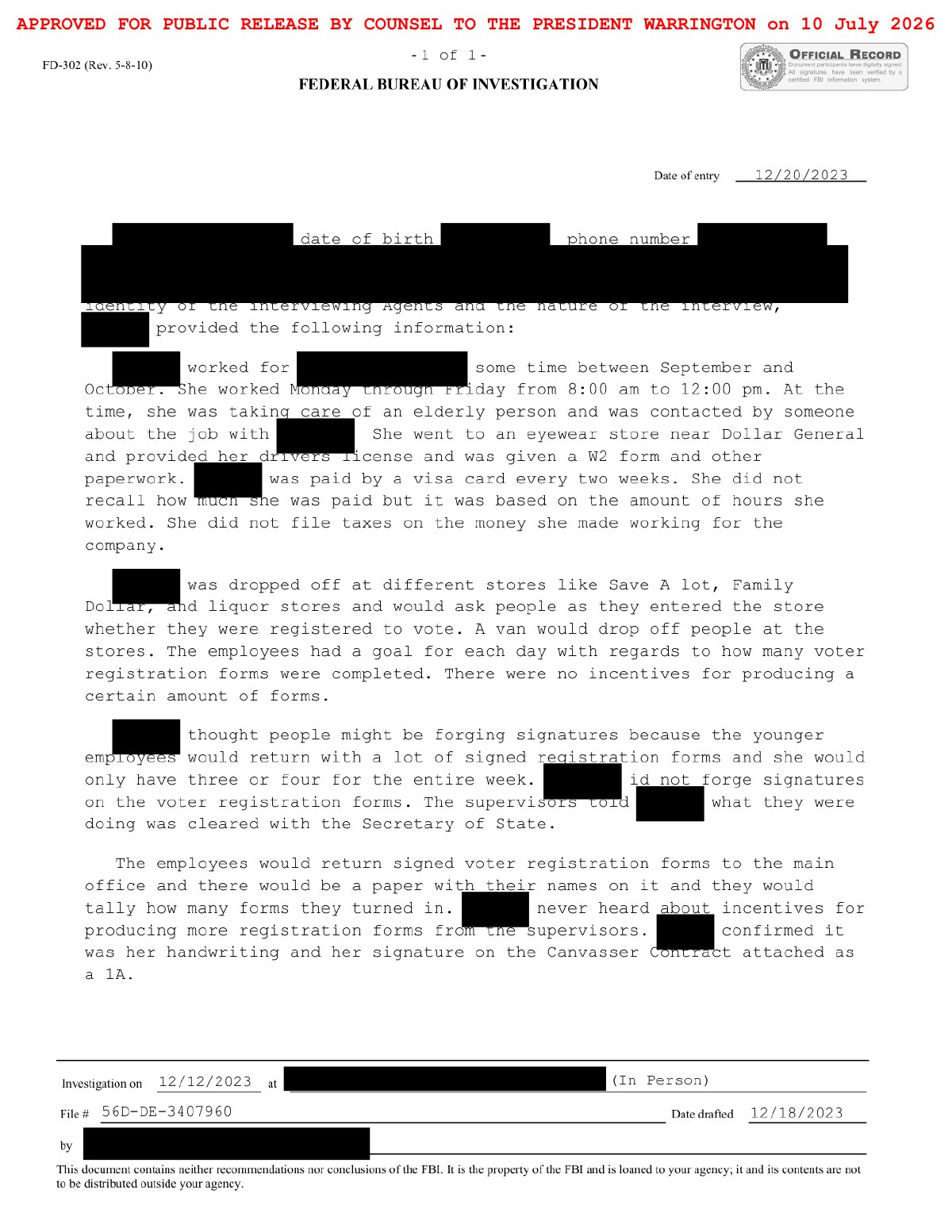 Scan of Canvasser Interview — 233 (Suspected Forged Signatures), page 1