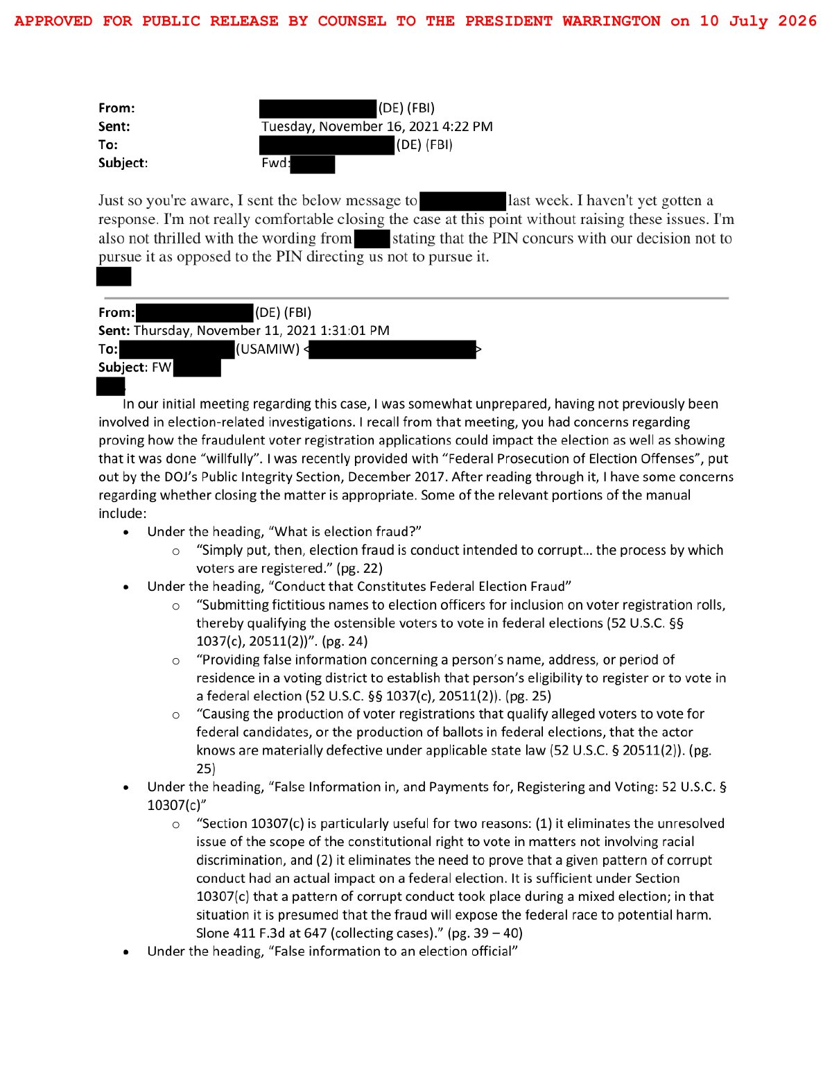 Scan of "Don't Want to Close" Concerns Email Chain (2021), page 1