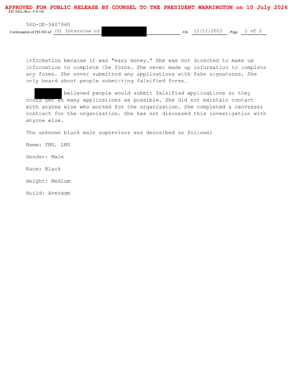 Scan of Canvasser Interview — Paid By Registration; Others Falsified, page 2