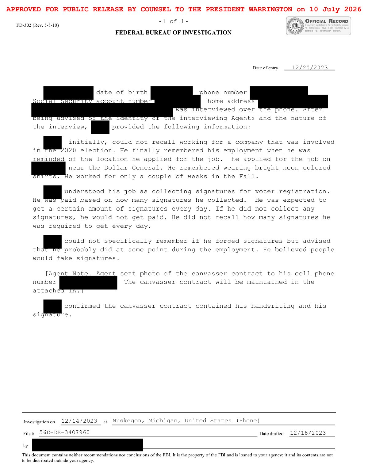 Scan of Canvasser Interview — Probably Forged Signatures, page 1