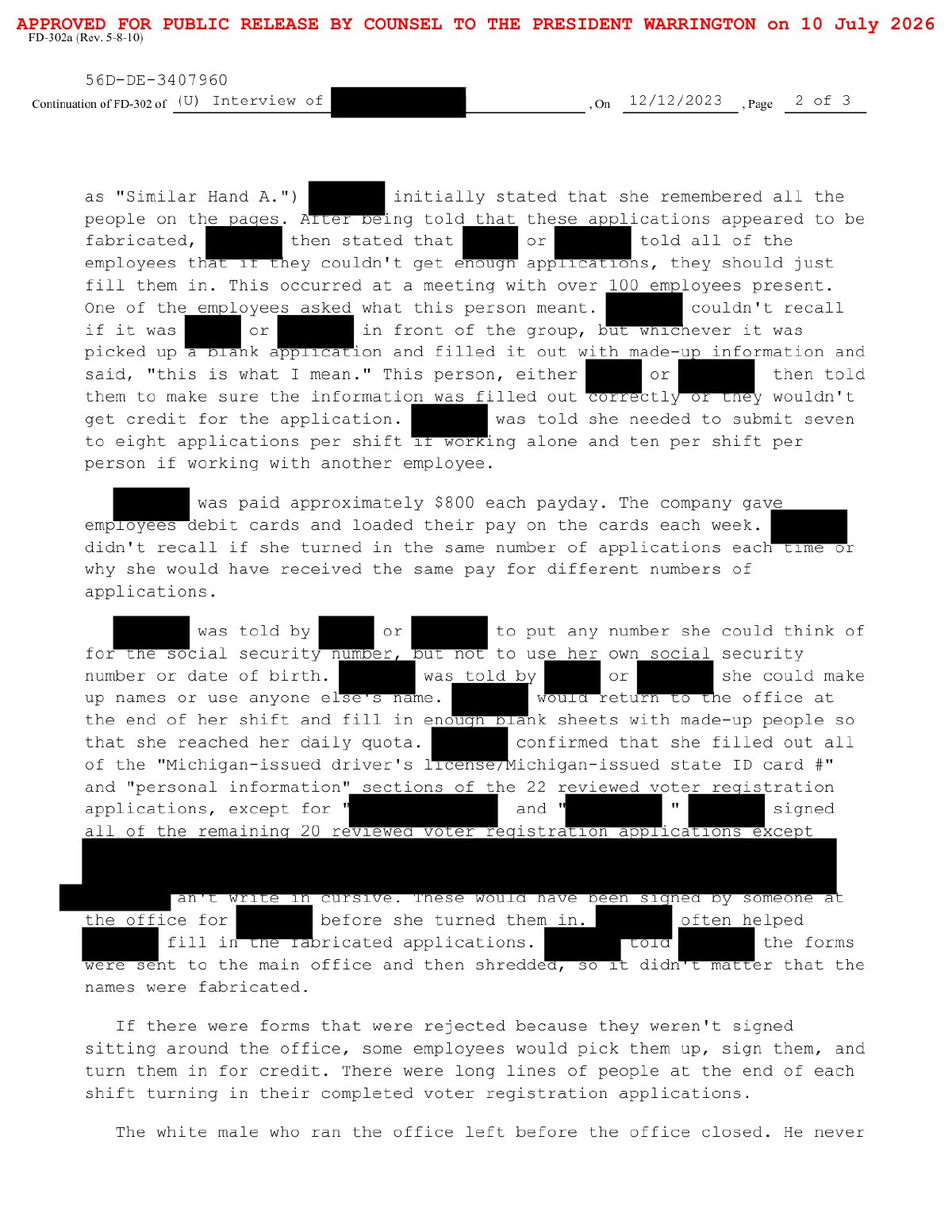 Scan of Canvasser Interview — Widespread Fake Registrations, page 2