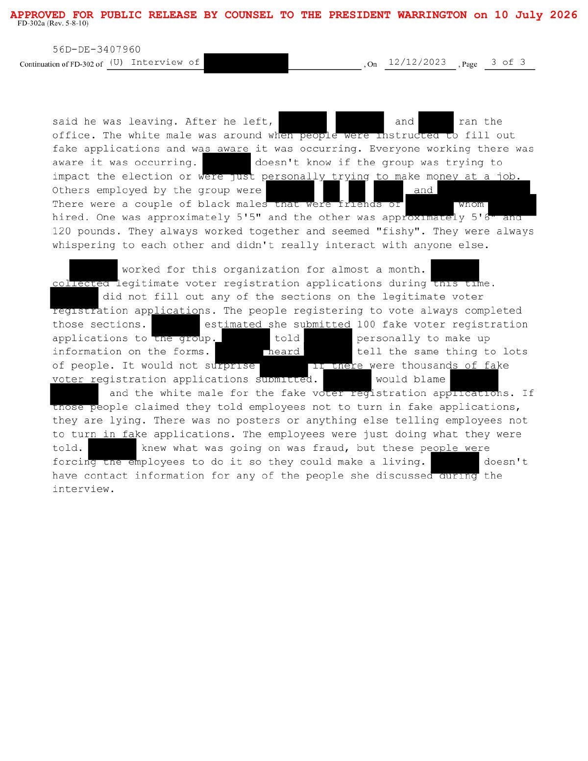 Scan of Canvasser Interview — Widespread Fake Registrations, page 3