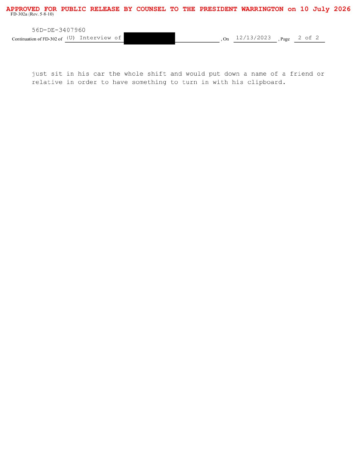 Scan of Worker Interviews — Sit In Car / Make Up Names, page 2