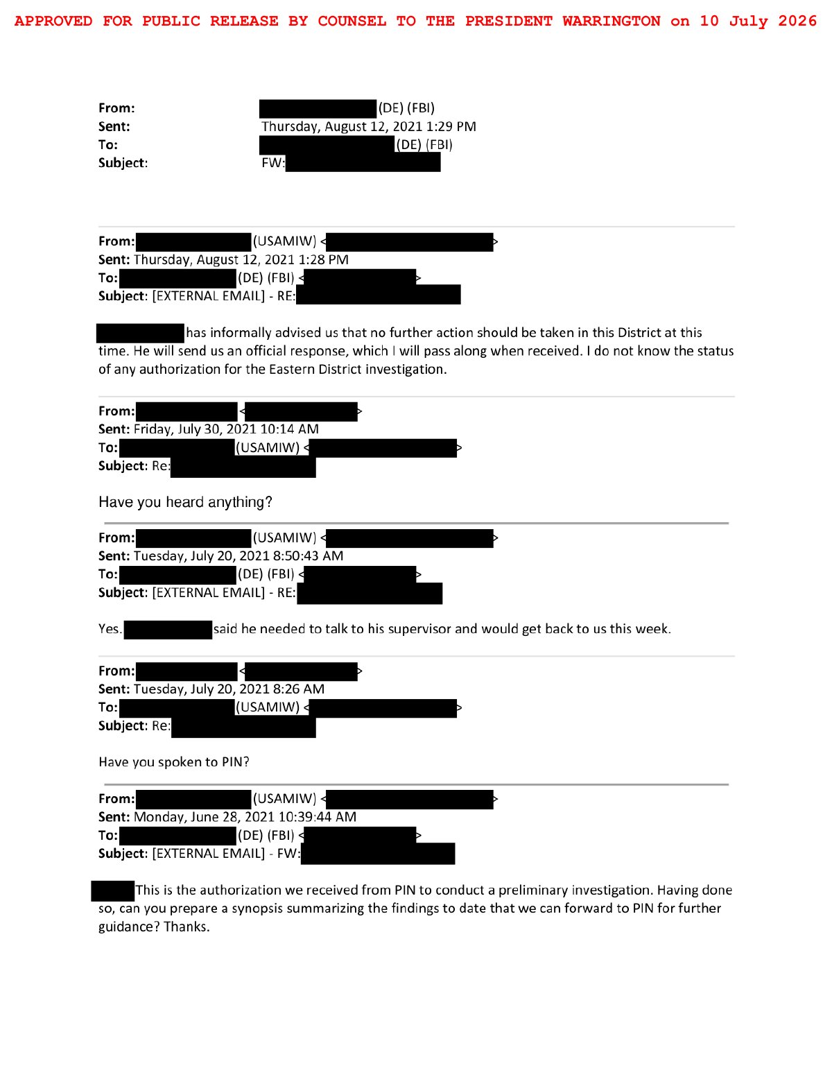 Scan of PIN Concurrence and EDMI Declination Email Chain (2021), page 1