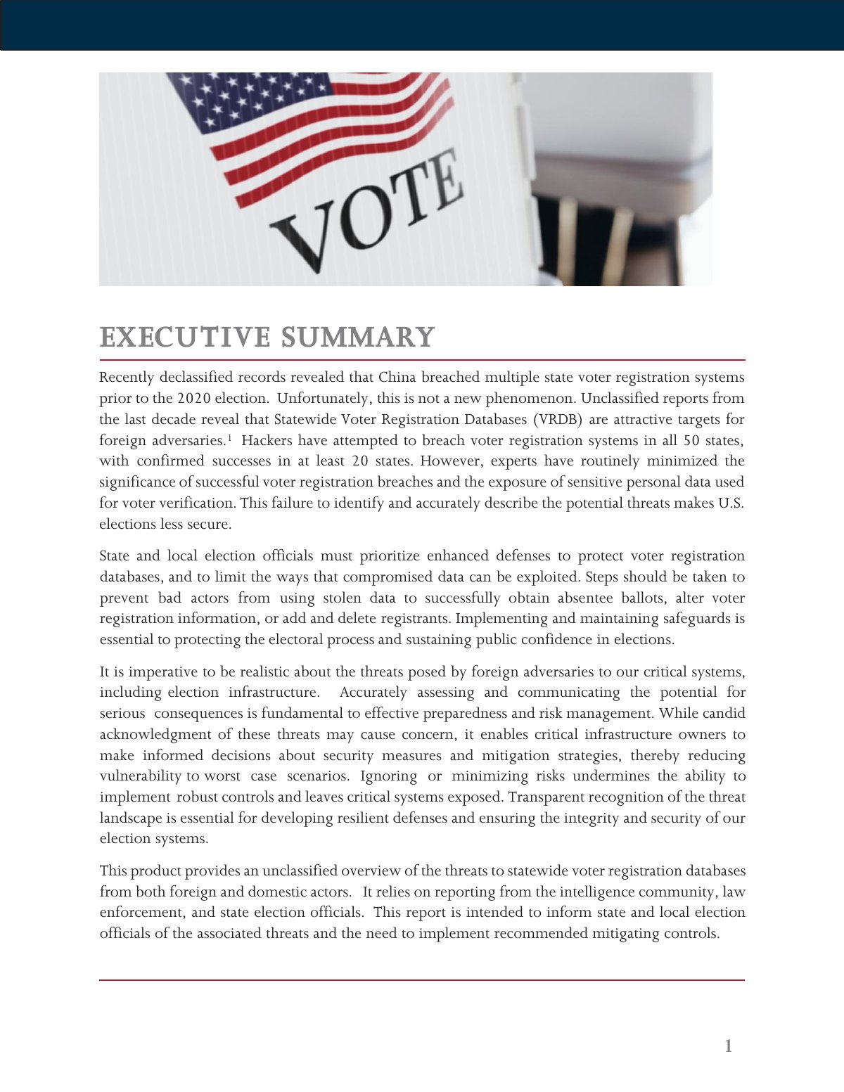 Scan of Recognizing and Addressing Threats to Statewide Voter Registration Databases, page 2