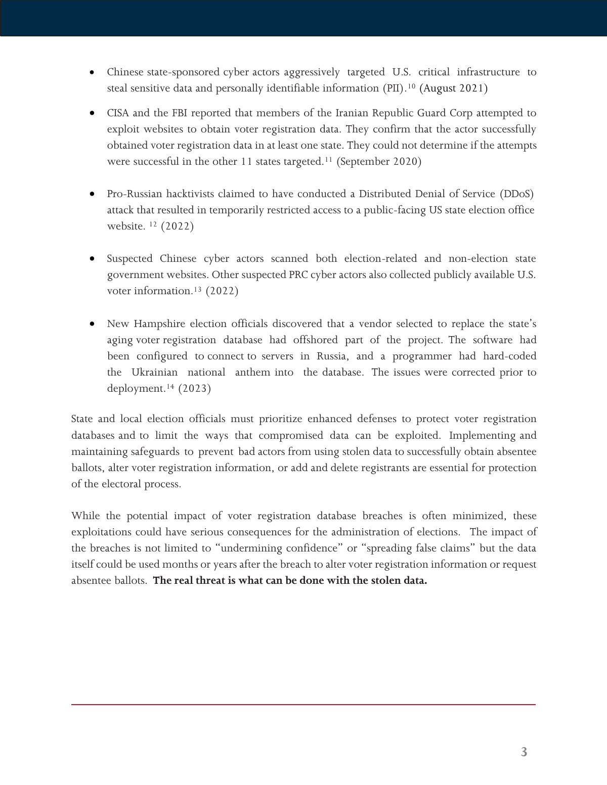 Scan of Recognizing and Addressing Threats to Statewide Voter Registration Databases, page 4