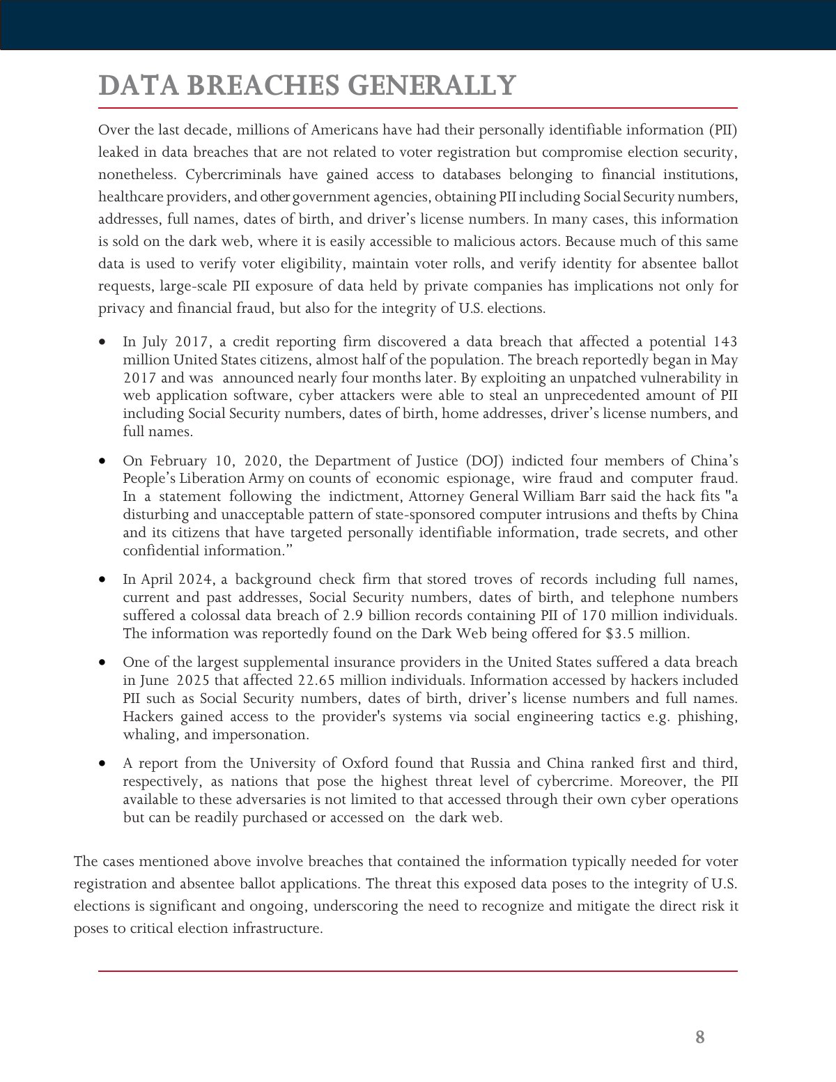 Scan of Recognizing and Addressing Threats to Statewide Voter Registration Databases, page 9