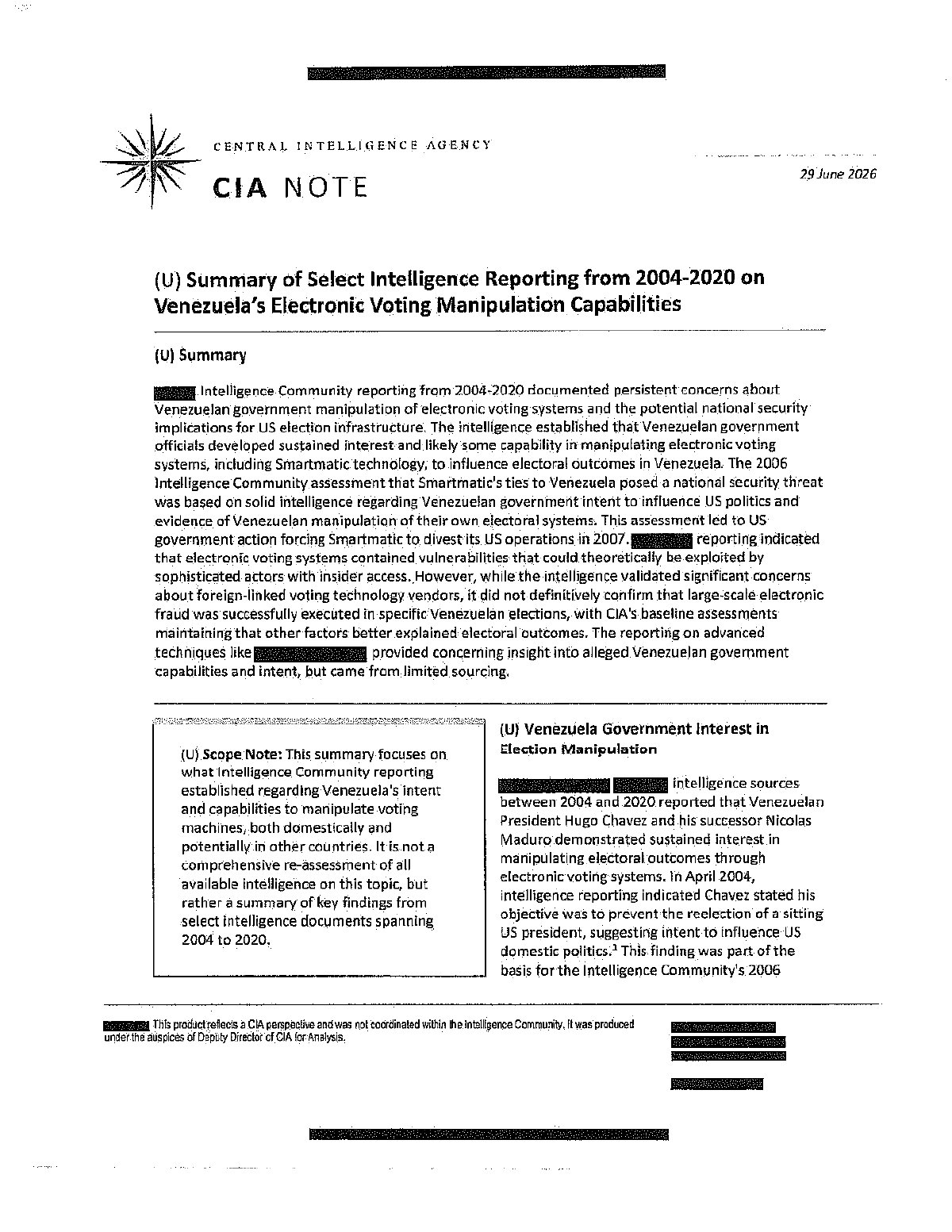 Scan of Summary of Select Intelligence Reporting from 2004-2020 on Venezuela's Electronic Voting Manipulation Capabilities, page 2