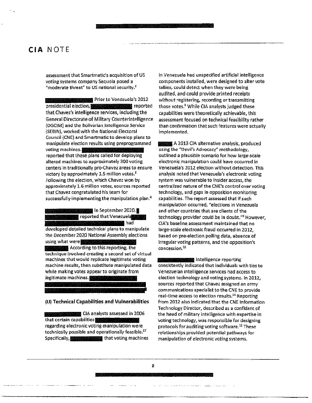 Scan of Summary of Select Intelligence Reporting from 2004-2020 on Venezuela's Electronic Voting Manipulation Capabilities, page 3