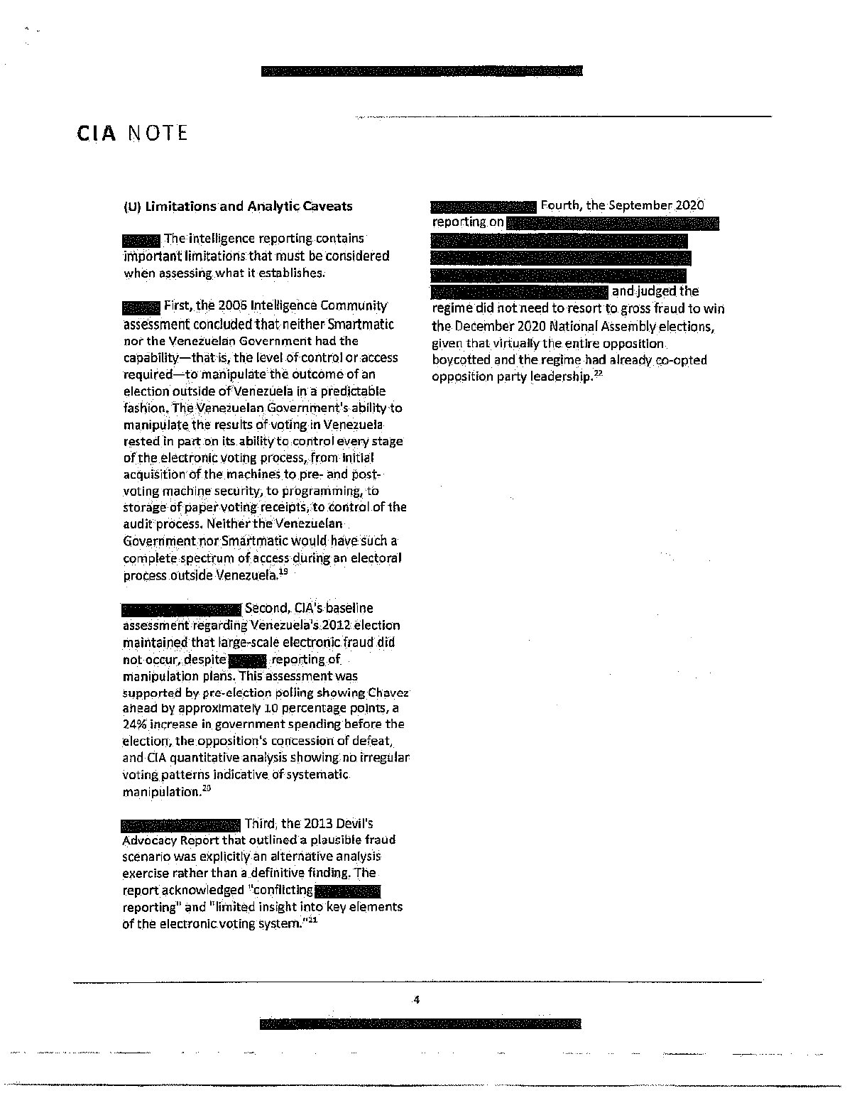 Scan of Summary of Select Intelligence Reporting from 2004-2020 on Venezuela's Electronic Voting Manipulation Capabilities, page 5