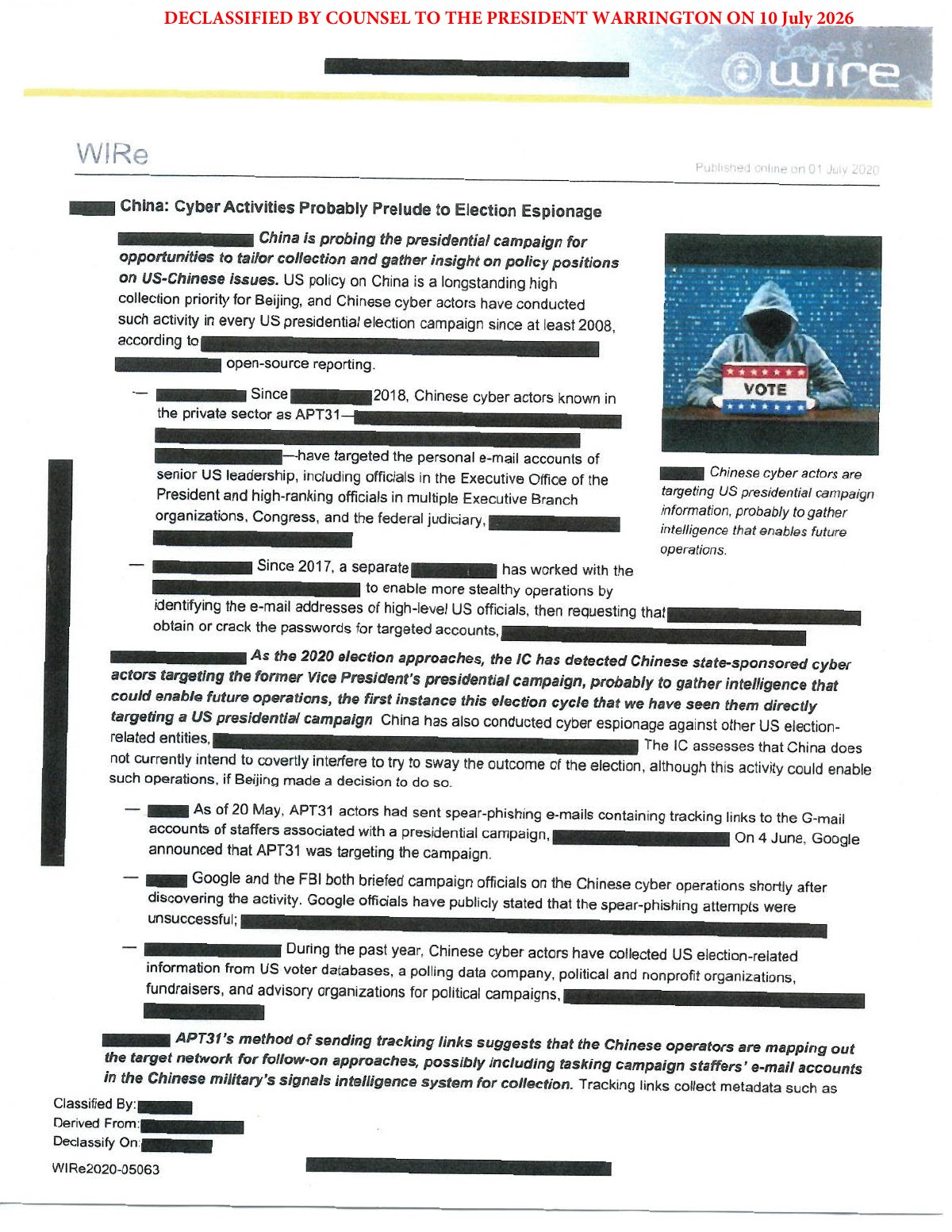 Scan of China: Cyber Activities Probably Prelude to Election Espionage (WIRe), page 1