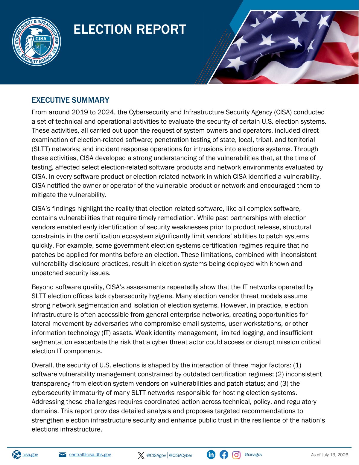 Scan of Election Report (CISA), page 1