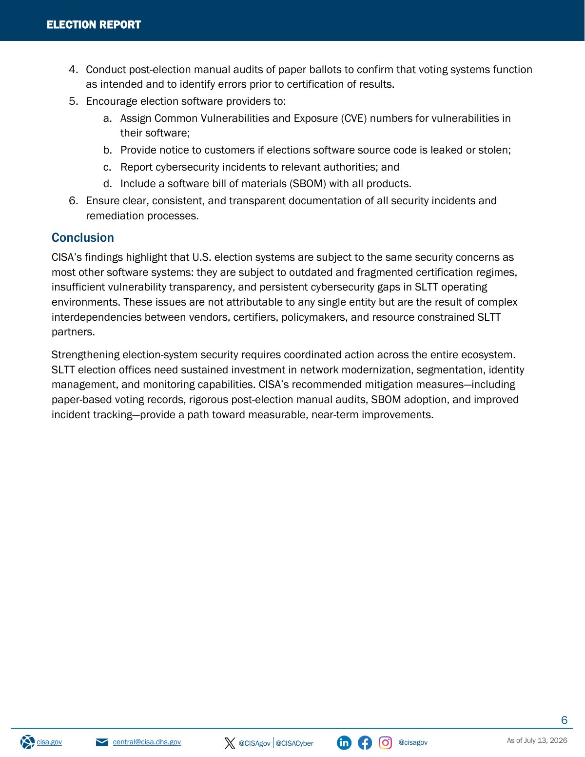 Scan of Election Report (CISA), page 6