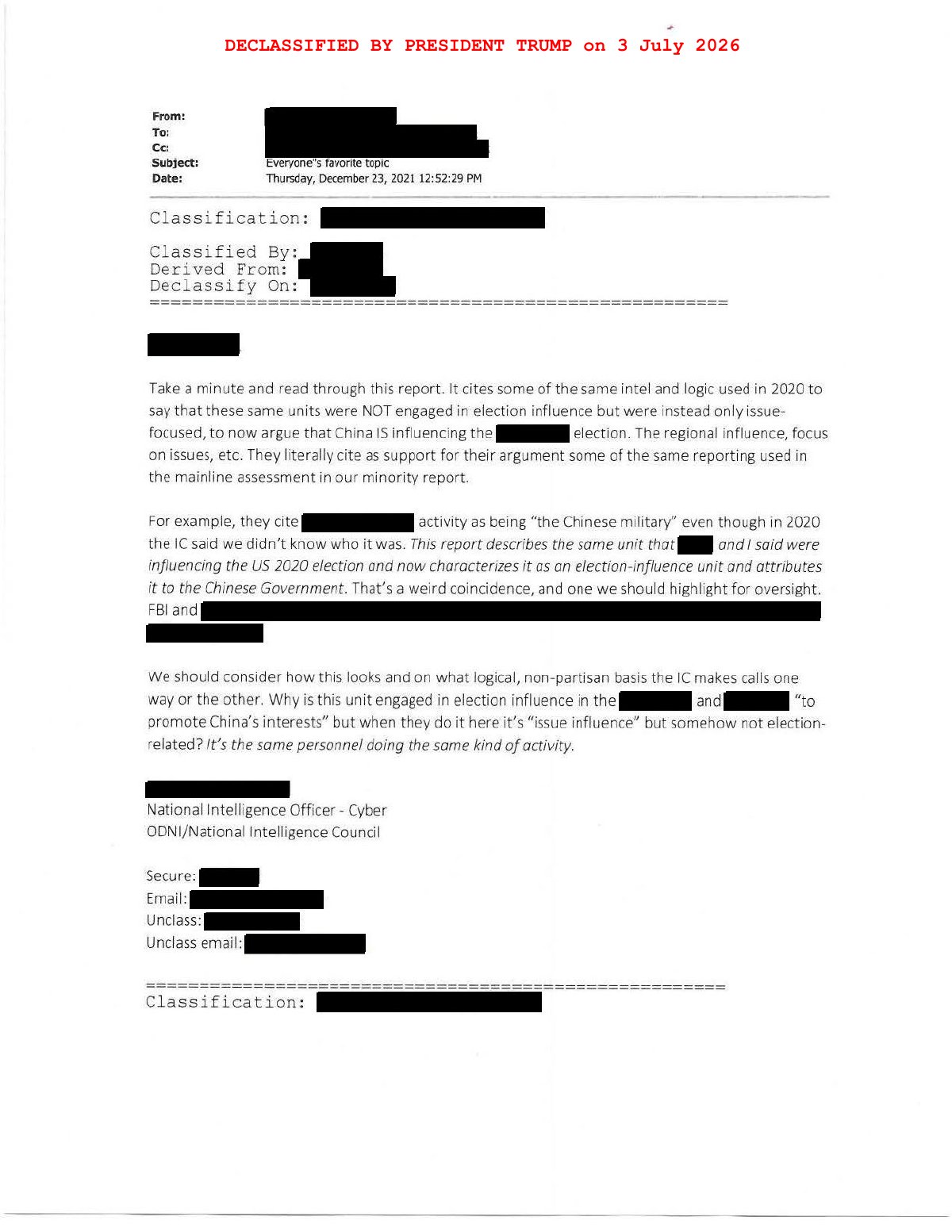Scan of Email — "Everyone's favorite topic" (23 Dec 2021), page 1