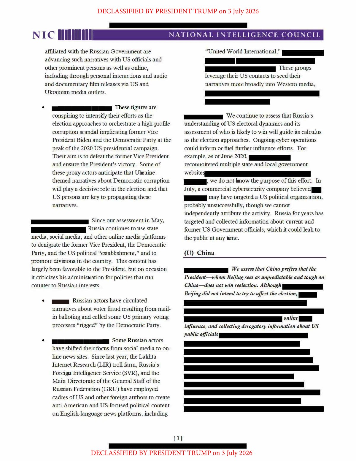 Scan of Foreign Threats to 2020 US Federal Elections (NICA), page 3