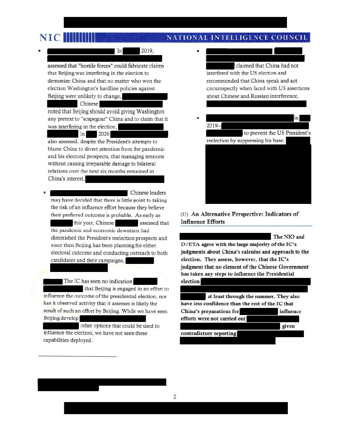 Scan of Making the Case That China Has Taken Some Steps to Influence the Presidential Election (NICM — Alternative View), page 2