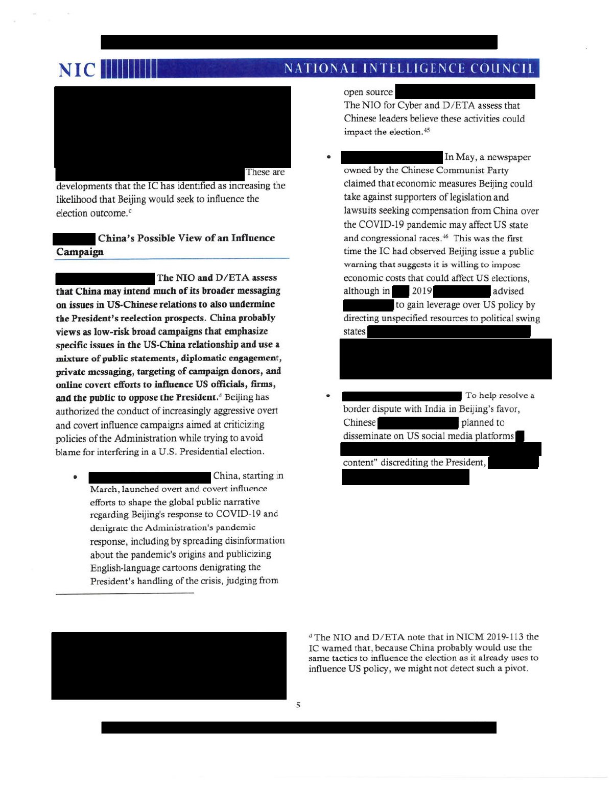 Scan of Making the Case That China Has Taken Some Steps to Influence the Presidential Election (NICM — Alternative View), page 5