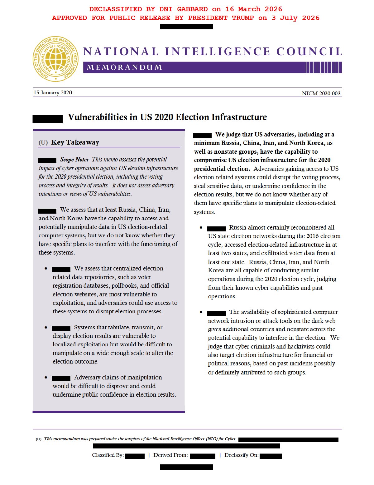 Scan of Vulnerabilities in US 2020 Election Infrastructure (NICM), page 1